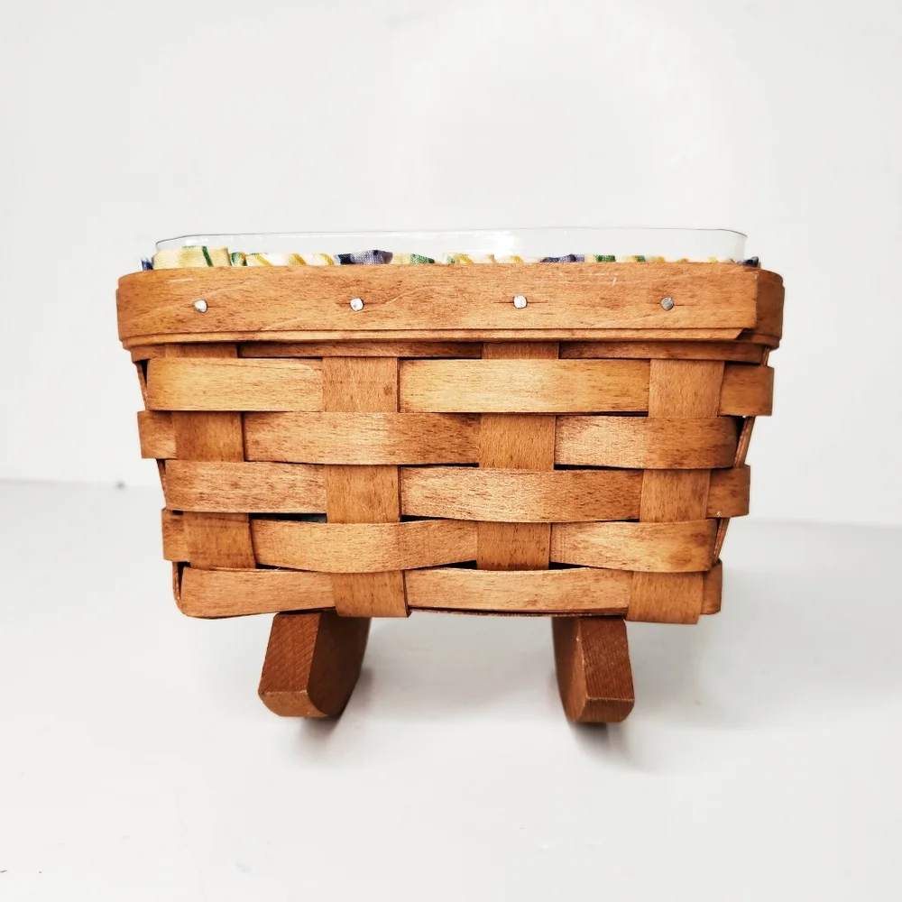 Vintage 1993 Longaberger Cradle Basket with Cloth and Plastic Liner Paperwork